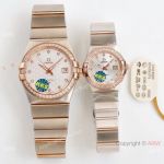 Swiss Quality Omega Constellation Double Eagle Couple Watch 2-Tone Rose Gold Diamond Bezel